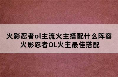 火影忍者ol主流火主搭配什么阵容 火影忍者OL火主最佳搭配